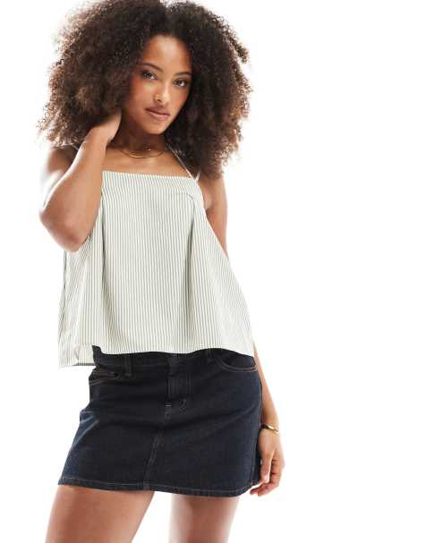 ASOS DESIGN – Randigt linne med volym och knytdetalj - view 1