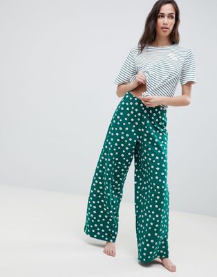 ASOS DESIGN Randigt pyjamasset med vida byxor och t-shirt-Flerfärgad