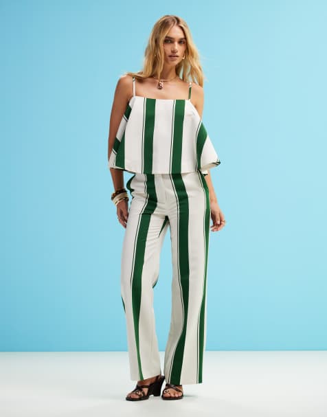 ASOS DESIGN – Randigt set med figursydd bandeau och byxor med raka ben - view 1