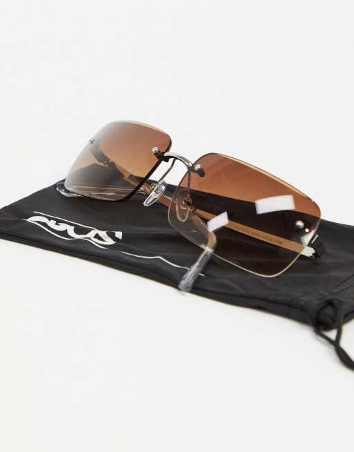 ASOS DESIGN – Randlose, eckige Sonnenbrille im Stil der 90er mit Gläsern in Braun mit Farbverlauf, 4 von 4