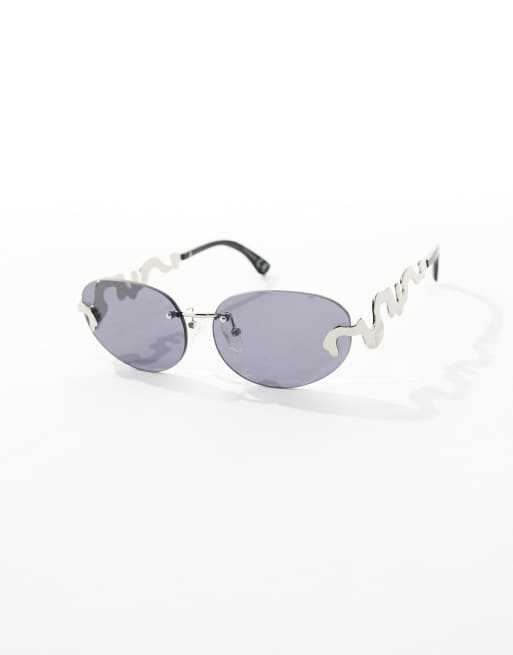 ASOS DESIGN – Randlose Sonnenbrille in Schwarz mit Bügeln im geschmolzenem Metall-Look, 3 von 4