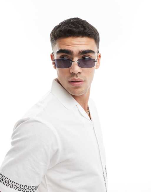 ASOS DESIGN – Randlose Sonnenbrille in Schwarz mit getönten Gläsern