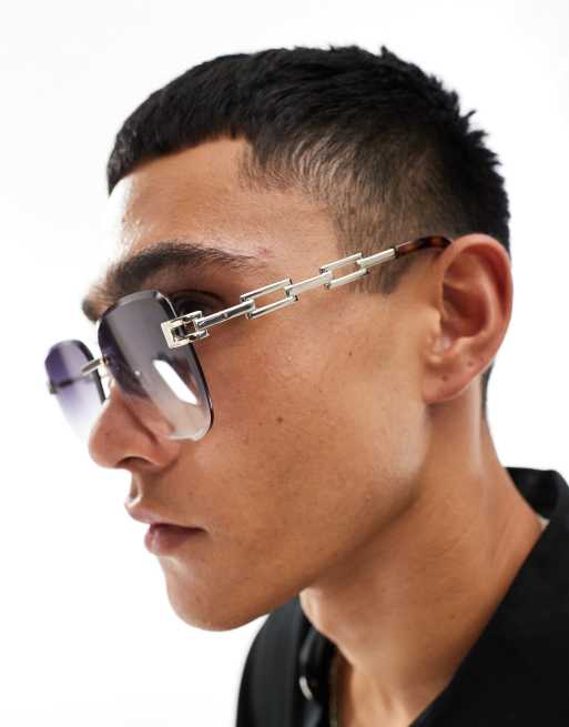 ASOS Design – Randlose Sonnenbrille in Silberoptik mit Farbverlauf an den Gläsern und Schildpatteffekt