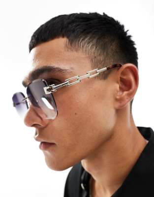 ASOS DESIGN - Randloze zonnebril in zilver met glazen met kleurverloop en tortoise details