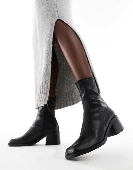 Asos black leather ankle boots on sale