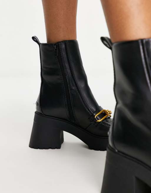 ASOS DESIGN Antidote leather cut out chunky ankle boots in black