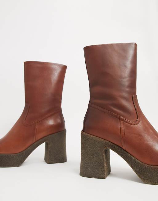brown boots platform