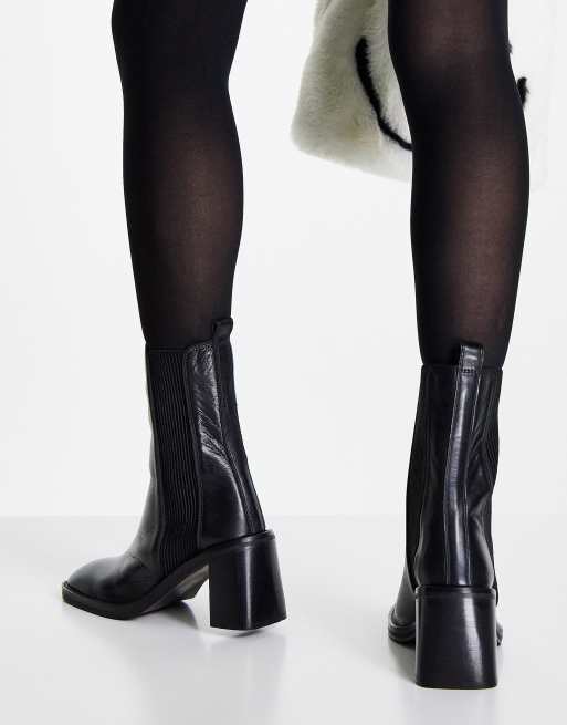 DESIGN Ratings leather boots in black | ASOS