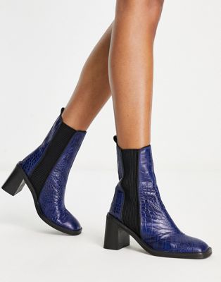 Asos Design Ratings Leather Chelsea Boots In Blue Croc