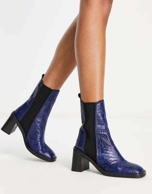 Asos Design Ratings Leather Chelsea Boots In Blue Croc