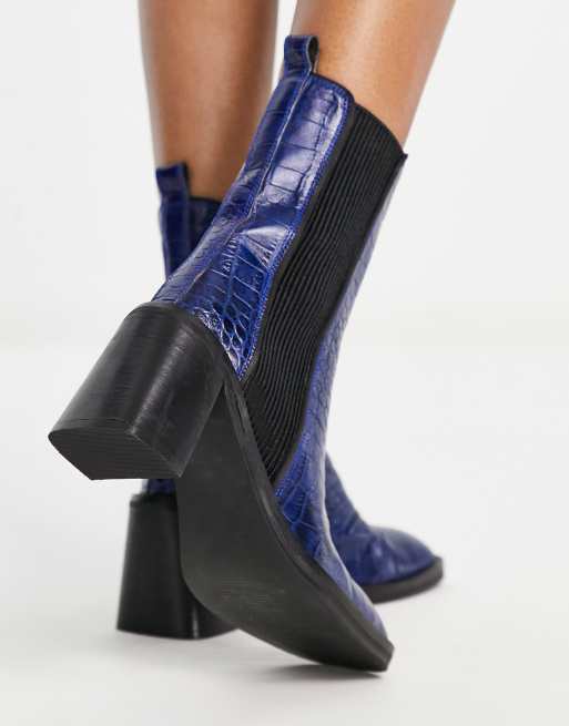 ASOS DESIGN Ratings leather chelsea boots in blue croc