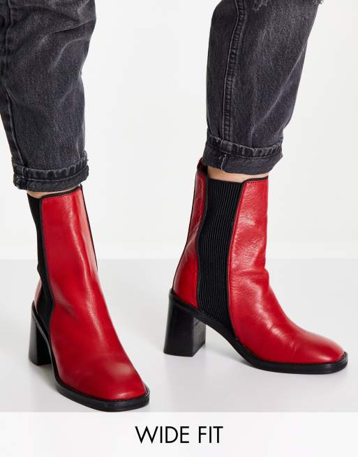 ASOS DESIGN - Ratings - Stivaletti Chelsea a pianta larga in pelle rossa