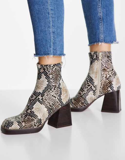 ASOS DESIGN Ratio square toe sock boots in natural snake