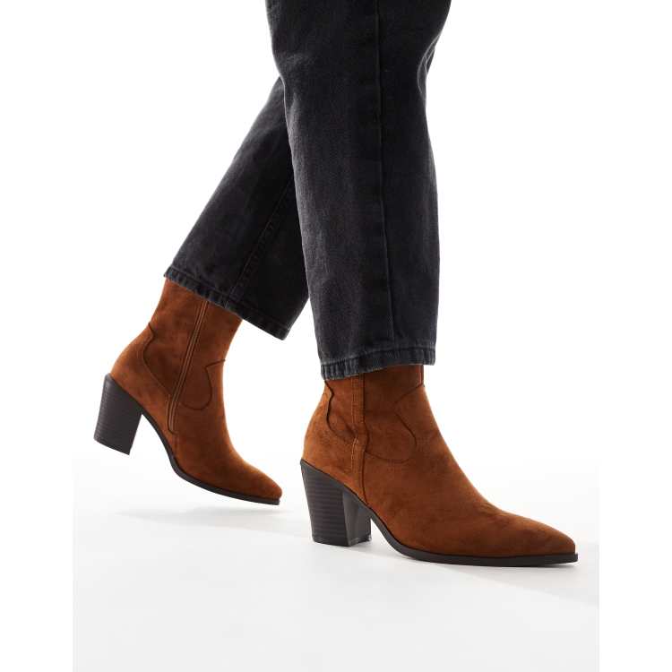 ASOS DESIGN Rational heeled western boots in brown