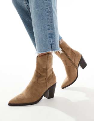 ASOS DESIGN Rational heeled western boots in taupe-Neutral