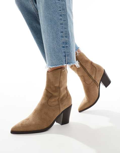 ASOS DESIGN Rational heeled western boots in taupe