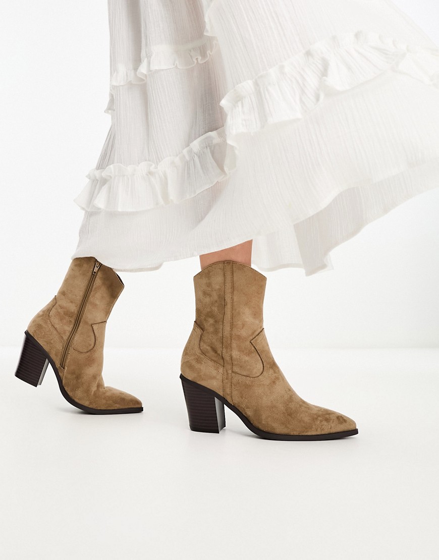 ASOS DESIGN Rational heeled western boots in taupe-Neutral