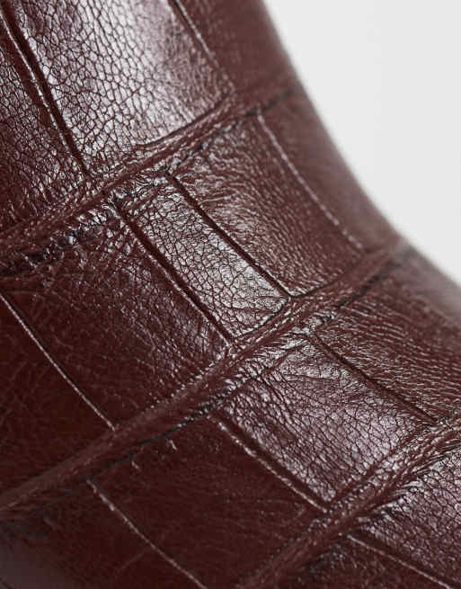 ASOS DESIGN Raul heeled western ankle boots in brown croc, 3 of 4