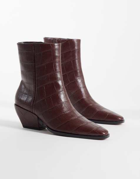 ASOS DESIGN Raul western enkellaarzen met hak in bruin croco - view 1