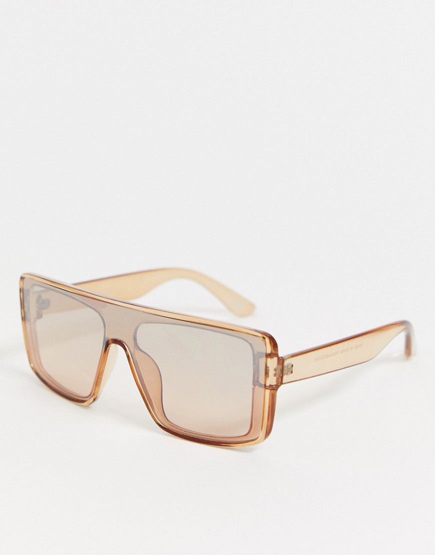 ASOS DESIGN – Rave – Bruna visor-solglasögon i transparent plast med genomskinliga glas