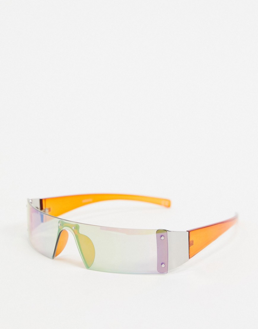 ASOS DESIGN rave visor sunglasses in orange plastic with iridescent lens-Multi
