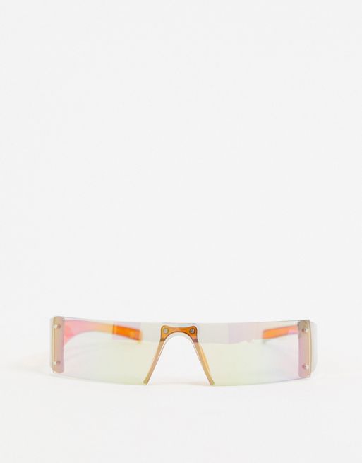 ASOS DESIGN - Rave - Occhiali da sole a mascherina arancioni in plastica  con lenti iridescenti