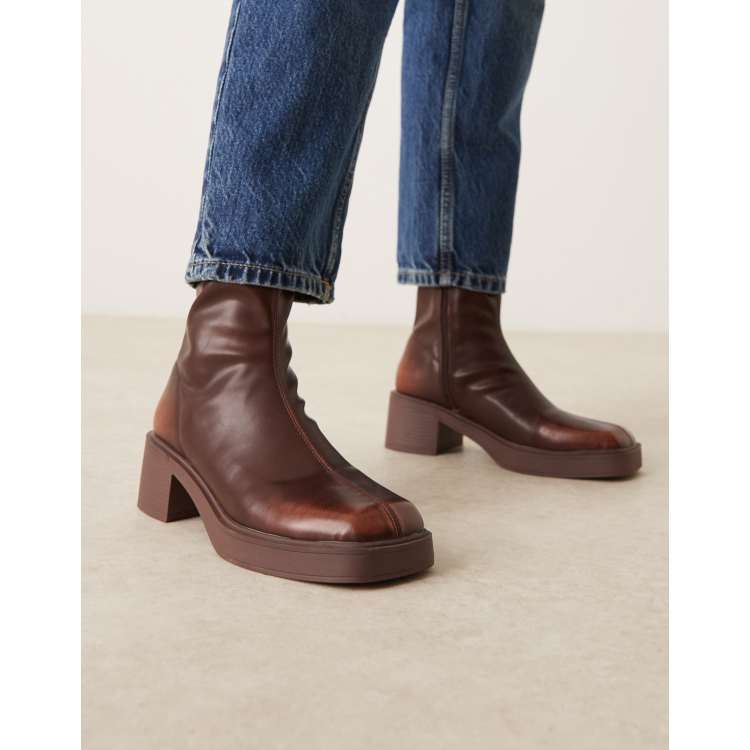 ASOS DESIGN Raven dressy mid-heel boots in brown burnish | ASOS display picture 1