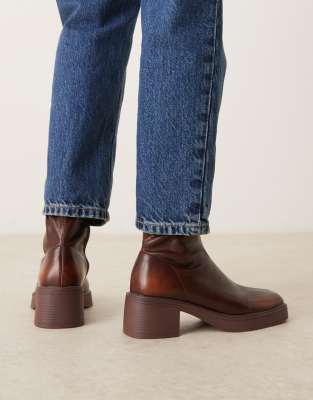 Asos Design Raven Dressy Mid-heel Boots In Brown