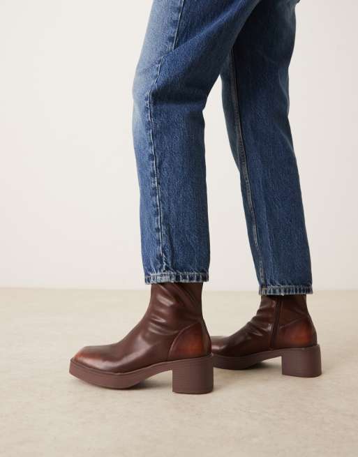 ASOS DESIGN Raven dressy mid-heel boots in brown burnish