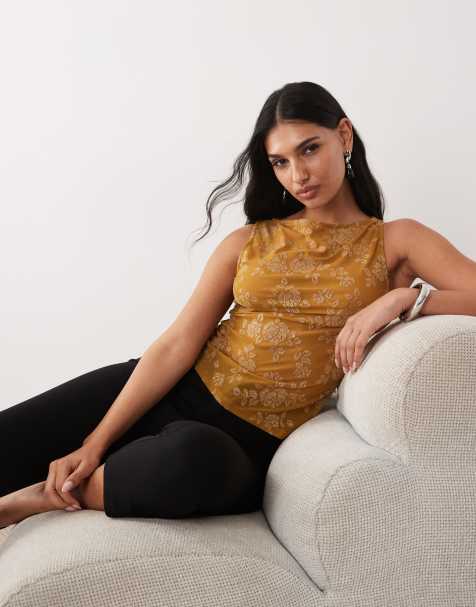 ASOS DESIGN - Ravfarvet top med vandfaldsudskæring og burnout-mønster med glimmer - view 1