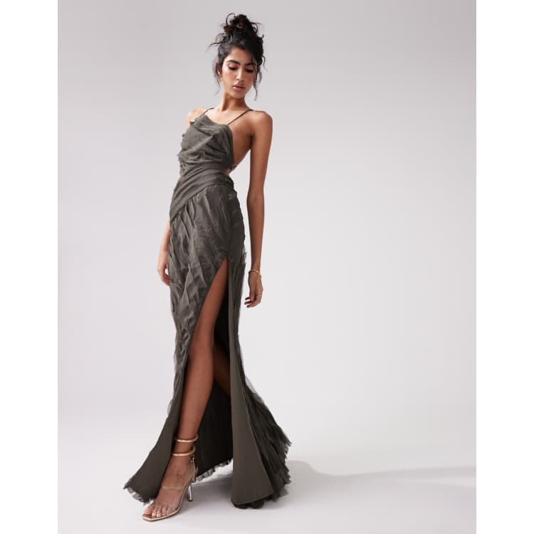 ワンピース [MATINKIM]cut out layered maxi dress in charcoal Saywell Off The Shoulder Maxi Dress Charcoal | Princess