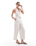 [ASOS DESIGN] ASOS DESIGN raw edge barrel leg pants with linen in stripe-Multi 14 Stripe