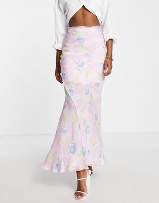 ASOS DESIGN raw edge bias maxi skirt in blurred floral - ASOS Price Checker