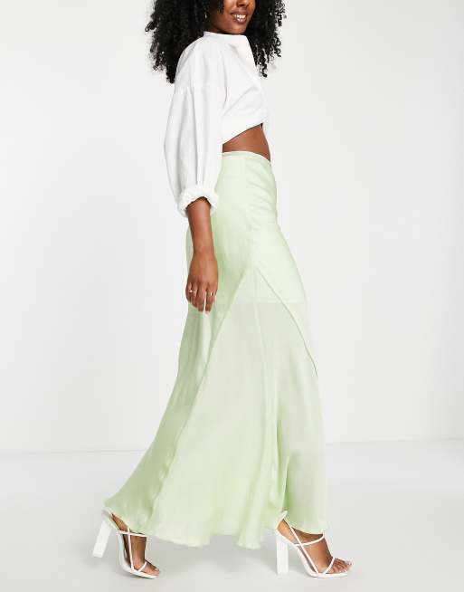 ASOS DESIGN raw edge bias maxi skirt in sage green