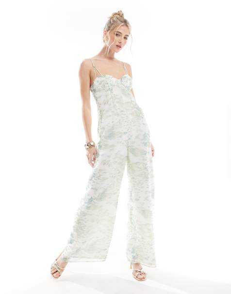 ASOS DESIGN raw edge corset panelled jumpsuit with cut out in blurred animal print - view 1