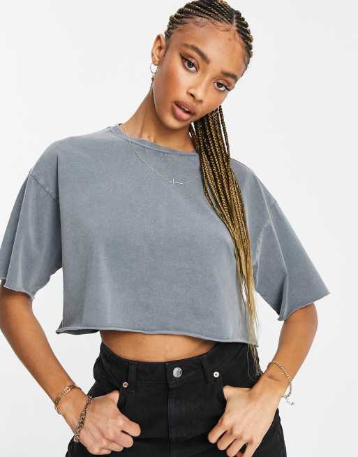 grey cropped shirt