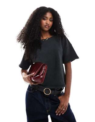 Asos Design Raw Edge Loop Back Boxy T-shirt In Gray
