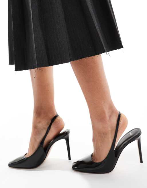 ASOS DESIGN raw edge pleated tailored midi skirt in charcoal stripe