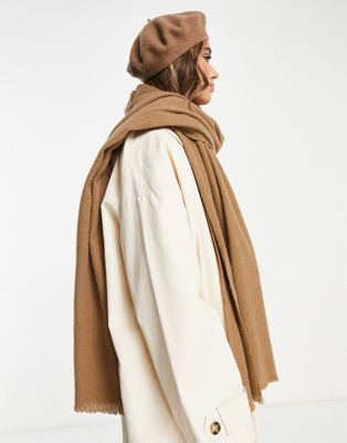 ASOS DESIGN raw edge scarf in camel