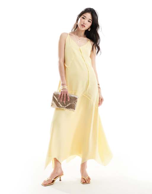 ASOS DESIGN raw edge seaming detail cami midi dress in yellow | ASOS
