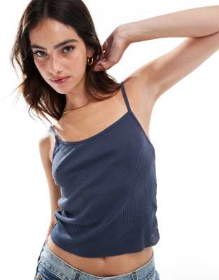 Asos Design Raw Edge Tank Top In Navy