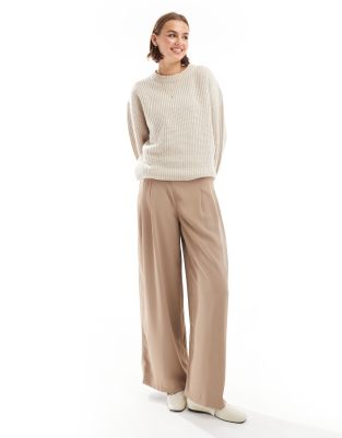 ASOS DESIGN raw edge trim wide leg trouser in camel-Pink