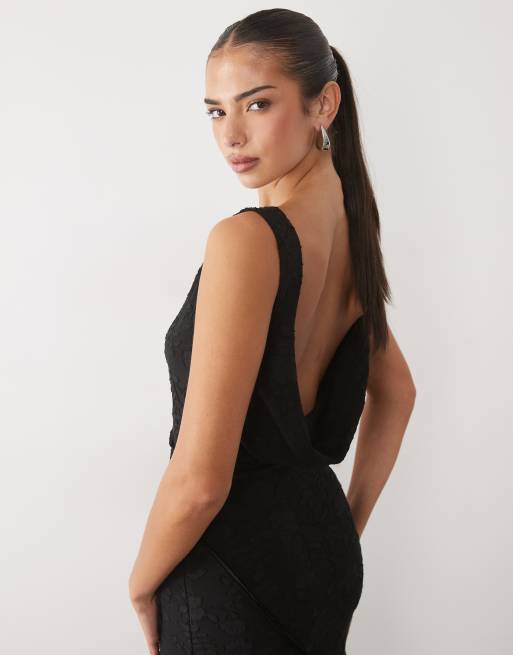 ASOS DESIGN raw seam cowl back devore maxi dress in black, 3 of 4