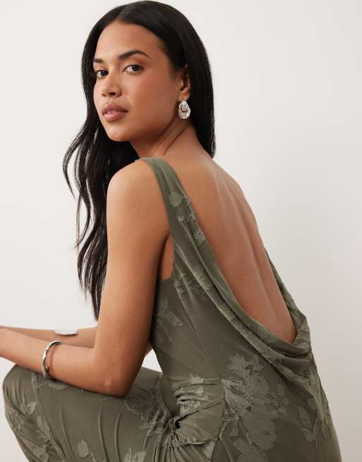 slim fit dress slacks Hada Dark Green Satin Devore Square-Neck Maxi Dress With Removable T – Club  L London