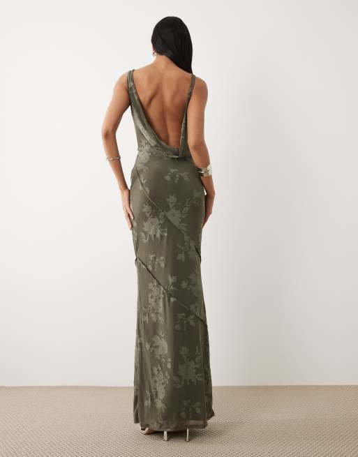 green emerald velvet dress Plunging Back Cowl Dress in Olive L (Made-To-Order)