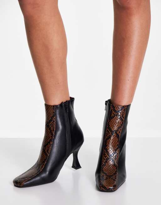 ASOS DESIGN Raya heeled ankle boots in black mix