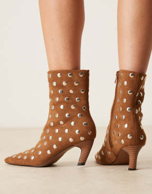 Asos Design Raye Studded Chisel Toe Ankle Boots In Brown