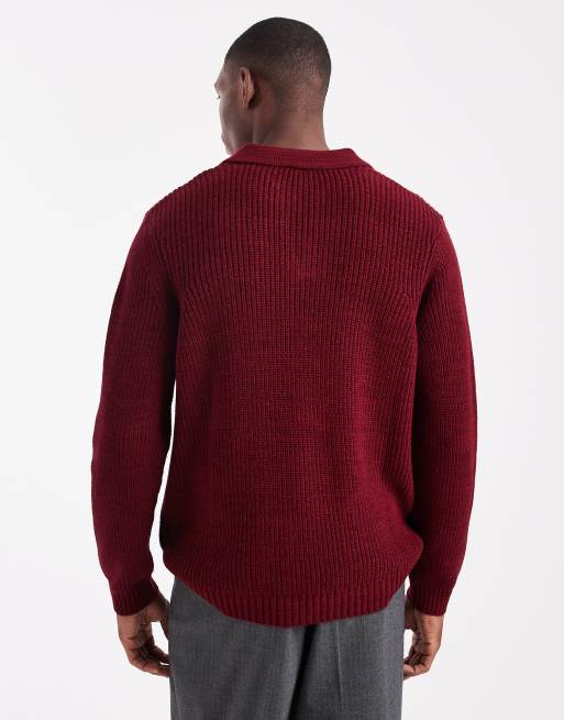 ASOS DESIGN - Rød afslappet strikket polo i snoet garn med hak i halsen, 3 af 5