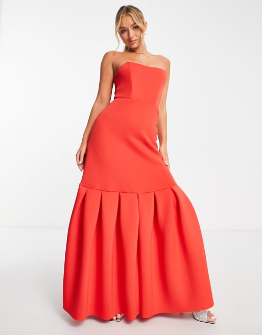 ASOS DESIGN - Rød bandeau-maxikjole med peplum-kant