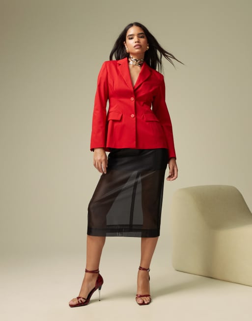 ASOS DESIGN - Rød blazer med overdreven, tætsiddende talje, 2 af 4